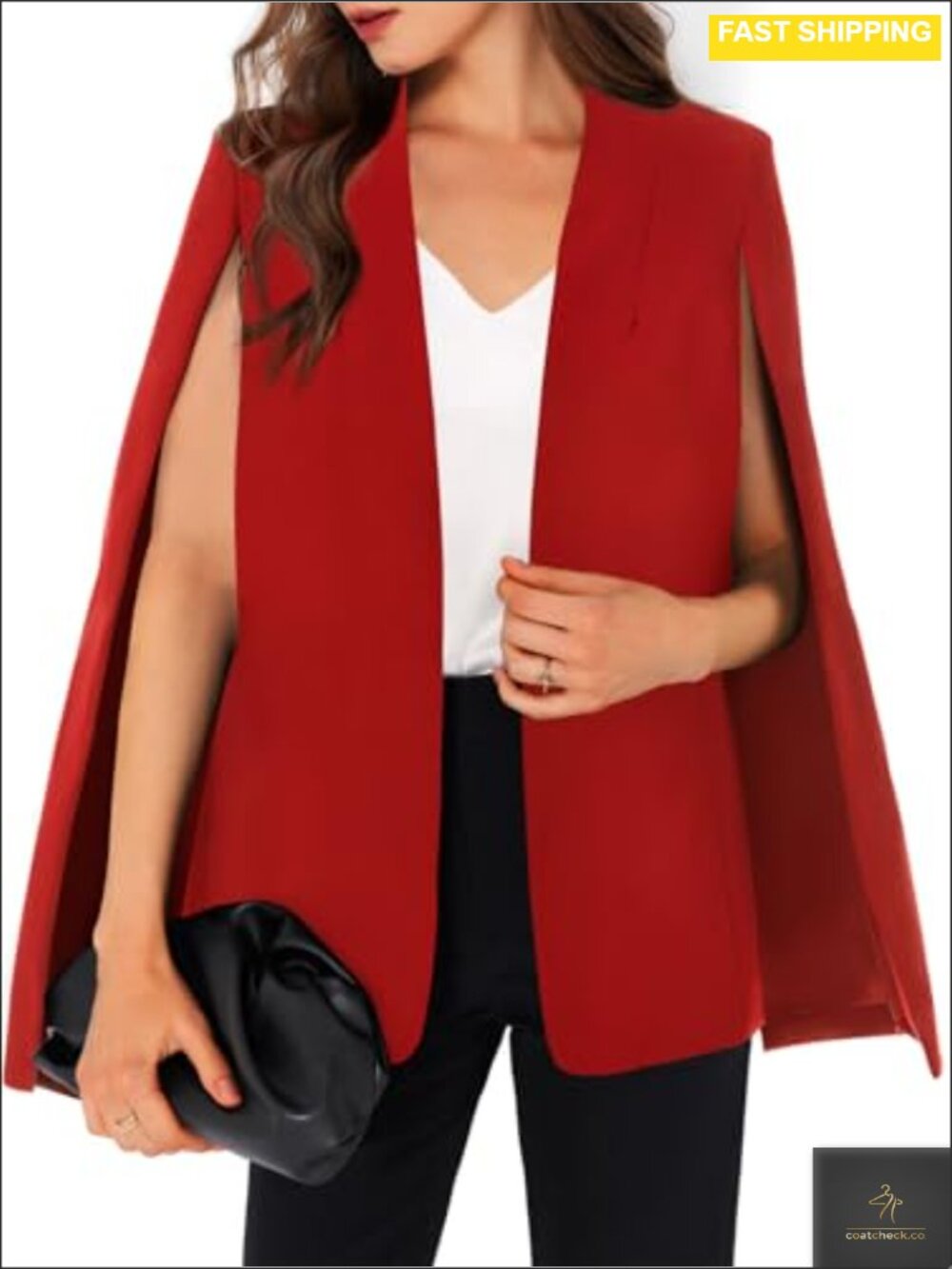 Cape Blazer Split Sleeve Open Front Polyester Spandex Casual Work Jacket